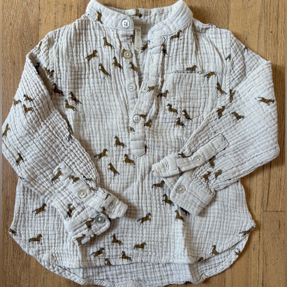Rylee + Cru Horse Print Gauze Long Sleeve Size 4/5